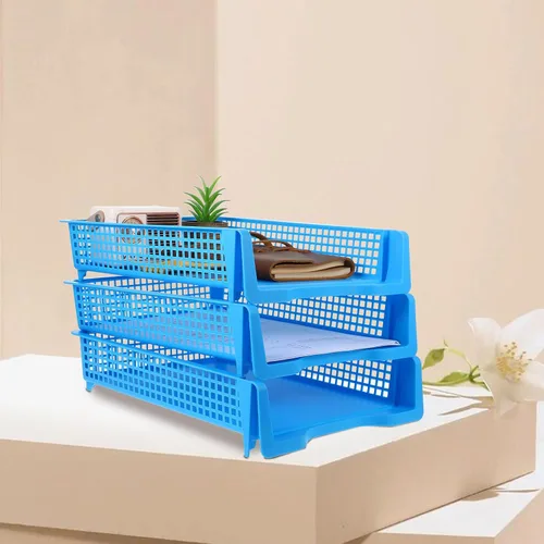 Vista 9 de Unomor 3pcs Stackable Plastic Desk Paper Organizer Tray Space-Saving Office File Storage Basket for Desktop Document Letter and Notebook