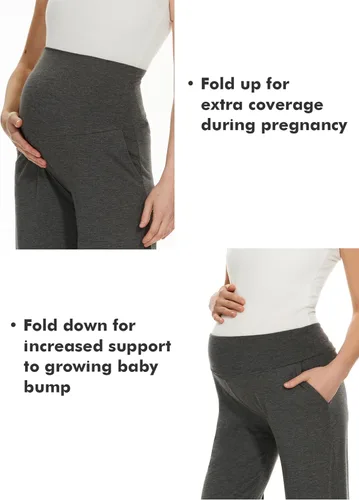 Vista 4 de Ecavus Pantalones de maternidad anchos y rectos para mujer, versátiles, cómodos, palazzo, elásticos, con bolsillos