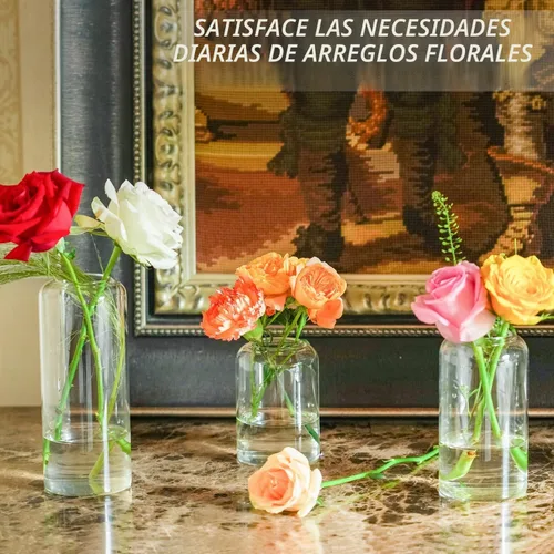Vista 5 de Juego de 9 jarrones de cristal transparentes para centros de mesa, jarrón de cristal pequeño moderno para bodas, fiestas, centros de mesa