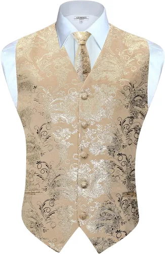 Vista 2 de Gioberti Chaleco formal de cachemira de 4 piezas para hombre, corbatín y pañuelo de bolsillo