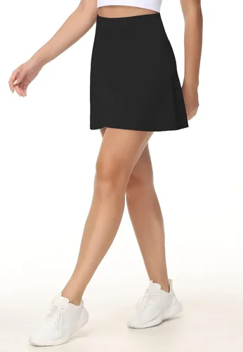 Vista 4 de THE GYM PEOPLE Faldas de tenis de cintura alta para mujer, con dobladillo cruzado en la espalda, plisadas con pantalones cortos interiores