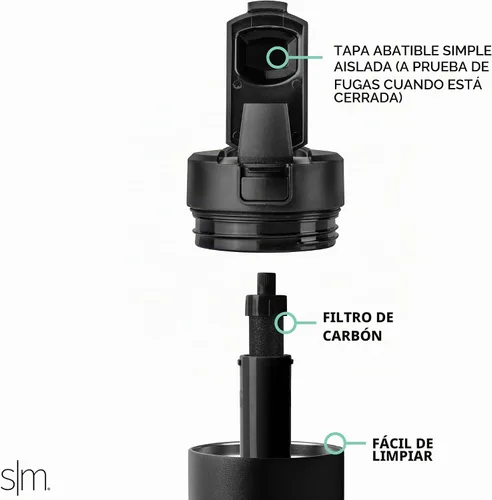 Vista 3 de Simple Modern Botella de agua filtrada Botellas de agua de viaje con filtro de carbono de acero inoxidable aisladas Reutilizable para agua
