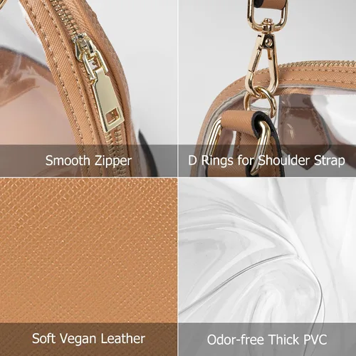 Vista 4 de Joryin - Bolso transparente aprobado para estadios para mujer, con cierre clásico, de piel vegana, bolso de mano