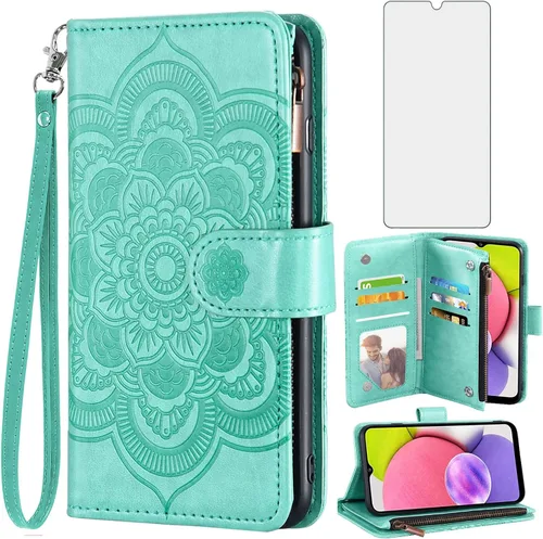 Vista 15 de Asuwish Funda de teléfono para Samsung Galaxy A03s versión de EE. UU. 5G 2022 con protector de pantalla de vidrio templado y tarjetero abatible