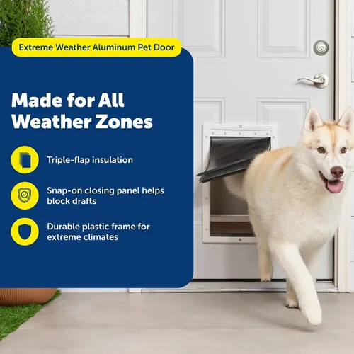 Vista 2 de Puerta PetSafe para condiciones meteorológicas extremas, color blanco, L, Blanco Insulated 3-Flap System Rated -10 to 100F, Paintable Plastic