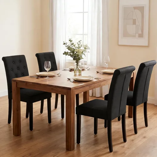 Vista 11 de Juego de 2 sillas de comedor tapizadas de tela con detalles de botones incrustados (Juego de 2 Negro)