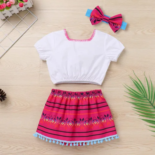 Vista 3 de IBTOM CASTLE Traje de fiesta tradicional mexicana para niña con falda bordada para pañales, ropa para sesión de fotos
