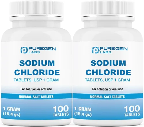 Vista 8 de Puregen Labs Tabletas de cloruro de sodio de 1 gm (1000 mg), USP (0.54 oz.) 100 unidades Tabletas de sal normal Bebida de hidratación