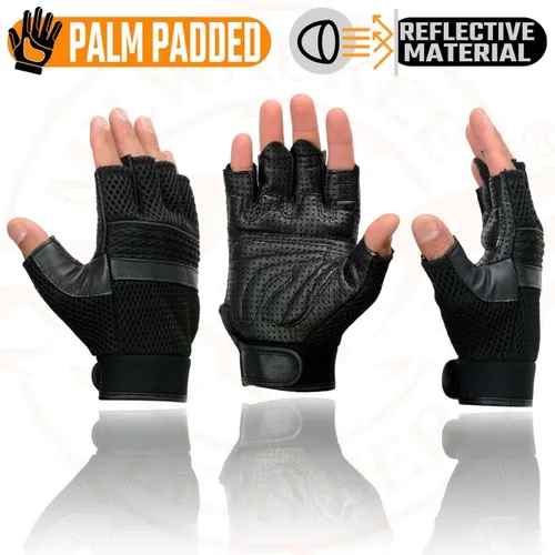 Vista 4 de Guantes sin dedos de cuero perforado negro para hombre Milwaukee Leather MG7504 con palma de gel y ribetes reflectantes para motocicleta