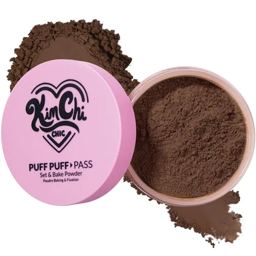 Vista 12 de KimChi Chic Beauty Puff Pass - Polvo fijador y sellador con la técnica baking, polvo suelto con borla extraesponjosa, maquillaje facial marrón suave