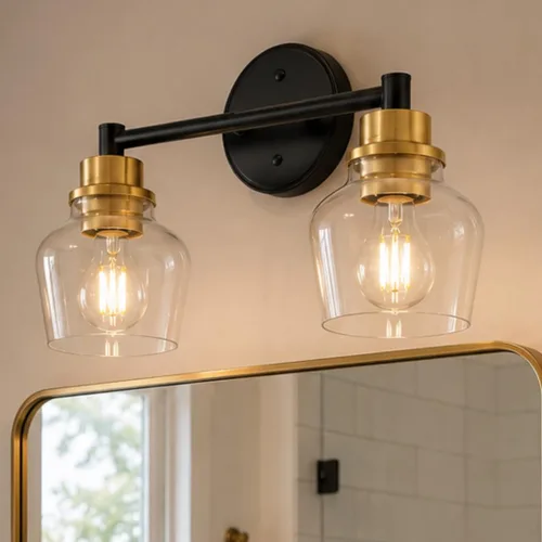 Vista 16 de Lámpara de tocador dorada Emak con pantalla de vidrio lechoso, accesorios modernos de iluminación de baño sobre espejo, 3 luces de tocador de baño