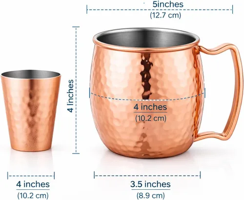 Vista 2 de Royalty Art Moscow Mule - Juego de 4 tazas con acabado de cobre martillado de 16 onzas