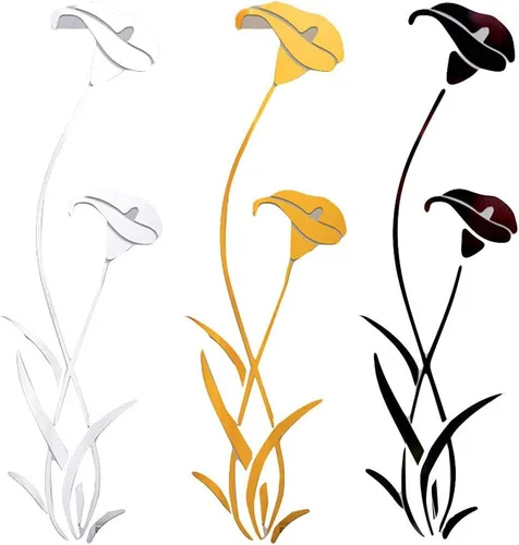 Vista 5 de Calcomanías de pared con espejo 3D de flores, modernas calcomanías de pared extraíbles para decoración del hogar, arte para sala de estar, Como se