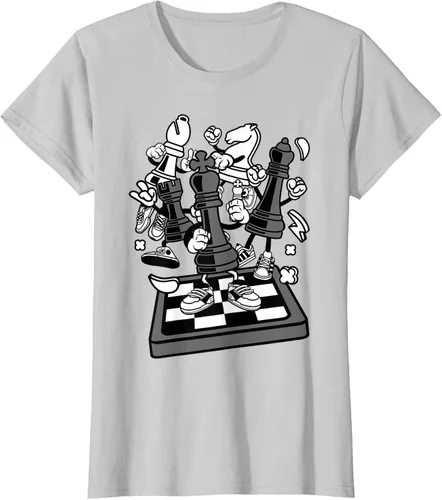 Vista 23 de Figura cómica Camiseta de tablero de ajedrez jugador de ajedrez Azul Marino
