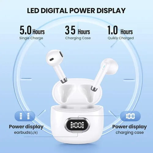 Vista 2 de Auriculares inalámbricos para Xiaomi Poco M3 Bluetooth 5.3 con pantalla LED, estuche de carga impermeable IPX7 manos libres con micrófono, sonido