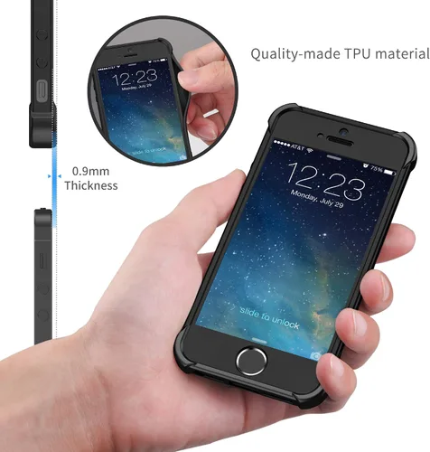 Vista 6 de ORETECH - Funda diseñada para iPhone 5/5S / SE (2016), con [2 protectores de pantalla de vidrio templado] cuerpo completo de 360° para iPhone SE