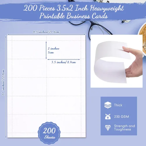 Vista 2 de 2000 tarjetas de presentación imprimibles en blanco de 3.5 x 2 pulgadas, tarjetas de visita perforadas pesadas de doble cara para impresión láser