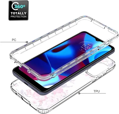 Vista 3 de Funda para Moto G Pure 2021 con protector de pantalla de vidrio templado, cuerpo completo, a prueba de golpes, transparente, suave, delgada, funda
