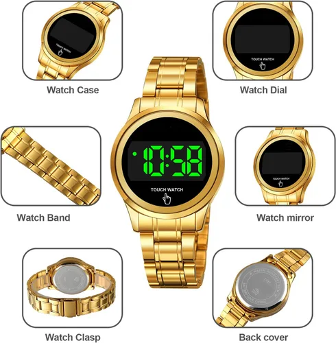Vista 6 de Relojes de pulsera de lujo de moda digital LED táctil para mujer mujer minimalista simple vestido de acero inoxidable