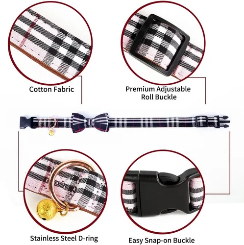 Vista 4 de Yizepet Collar de perro con moño - Collar ajustable para mascotas con hebilla de plástico, patrón elegante para perros pequeños, medianos o grandes