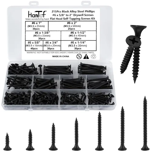 Vista 9 de Kit de surtido de 140 piezas de tornillos negros autoperforantes para metal, tornillos TEK autorroscantes de cabeza de armadura modificada de 8# x