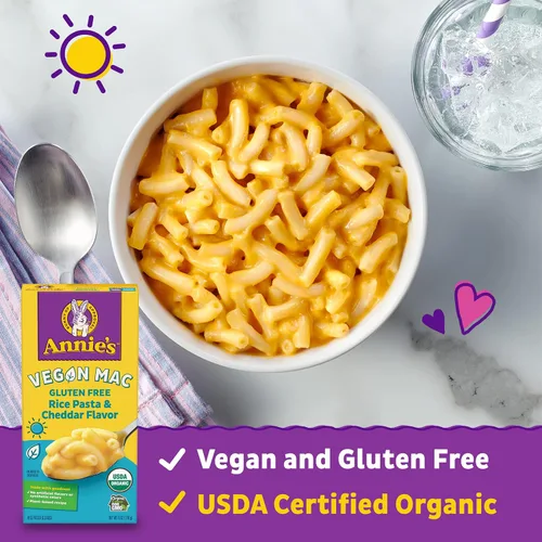Vista 5 de Annie’s Macarrones y queso vegano con arroz y sabor a cheddar con pasta orgánica sin gluten, 6 onzas (paquete de 12)