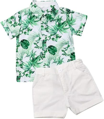 Vista 14 de Conjunto de camisa de manga corta con botones y pantalones cortos casuales con diseño de flamingo, para bebés y niños de 1 a 6 años, atuendos