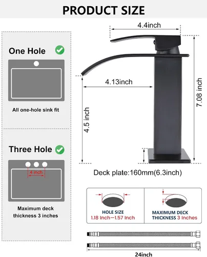Vista 7 de Midanya - Grifo de baño con cascada de 1 agujero, sin drenaje, bronce aceitado with 24” cUPC Hoses,Deck Plate,for 1 or 3 hole
