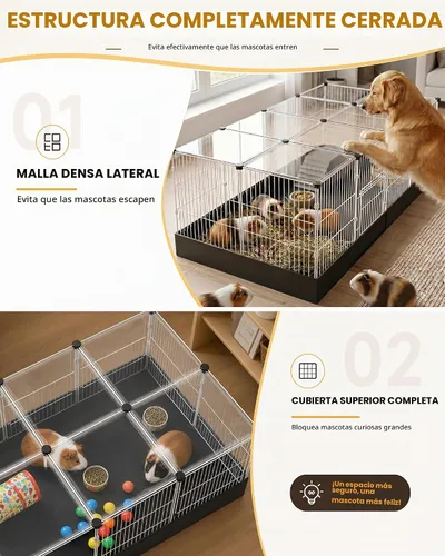 Vista 5 de Jaulas de conejillo de indias con forro impermeable, jaula cerrada para conejo de 48 x 24 x 16 pulgadas, ampliable para animales pequeños BL 20