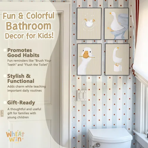 Vista 2 de Impresiones de Arte de Pared para Baño de Niños Wheatwin, Decoración de Pared de Ganso para Baño