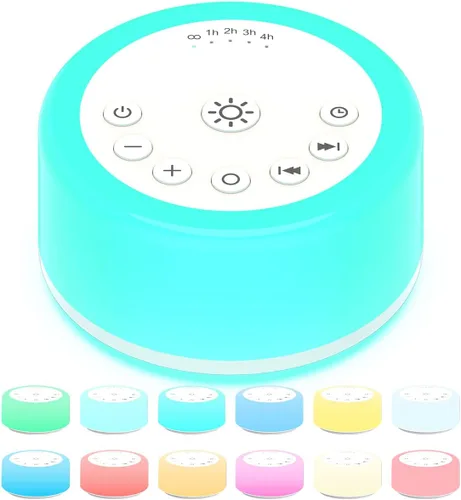 Vista 9 de ColourNoise Máquina de sonido Máquina de ruido blanco, 12 colores, luces nocturnas, máquina de ruido marrón con 30 sonidos relajantes, máquina