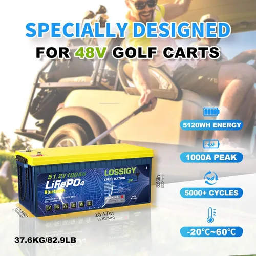 Vista 4 de LOSSIGY Batería de litio para carrito de golf de 48 V con cargador y monitor de litio de 18 A, kit de conversión de batería de 48 voltios, Bluetooth