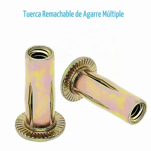 Vista 3 de 25 tuercas remachadoras de acero 1/4-20 con agarre múltiple Vástago pre abombado, zincado, cabeza plana, inserto roscado, sujetadores