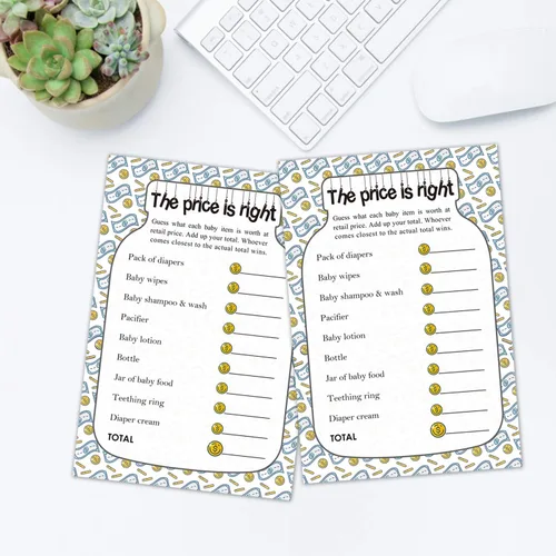 Vista 5 de The Price is Right Baby Shower Game Ideas, 50 tarjetas divertidas para baby shower para niños, niñas, divertidas actividades de fiesta para parejas
