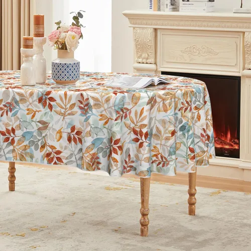 Vista 7 de Horaldaily Mantel de otoño de 52 x 70 pulgadas, diseño de hojas de acuarela naranja y azul, para decoración de fiestas, picnic, cena