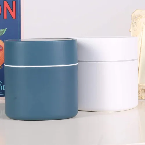 Vista 5 de Mini bote de basura con tapa para escritorio, pequeño bote de basura para tocador de baño, escritorio, mesa o mesa de centro, desecha rondas