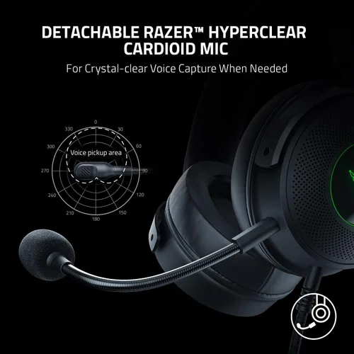 Vista 6 de Auriculares Razer Kraken V3 con cable USB para juegos: Controladores Triforce Titanium de 50 mm - Micrófono HyperClear desmontable (Reacondicionado)