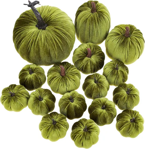 Vista 8 de Woration 16 piezas de terciopelo de tamaño surtido de calabaza artificial decoración de tela envuelta en otoño cosecha calabaza otoño mesa centro