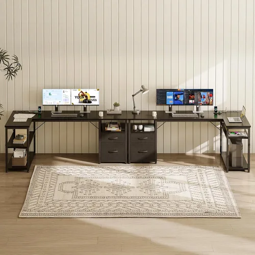 Vista 7 de AODK Escritorio para computadora en forma de L de 55 pulgadas con cajones, escritorio reversible para computadora con estantes de almacenamiento