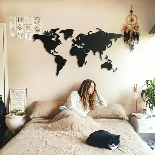 Vista 6 de DEKADRON Arte de pared de metal, mapa del mundo de metal, continentes de Asia, Europa, América y Australia, decoración de pared de metal, letrero