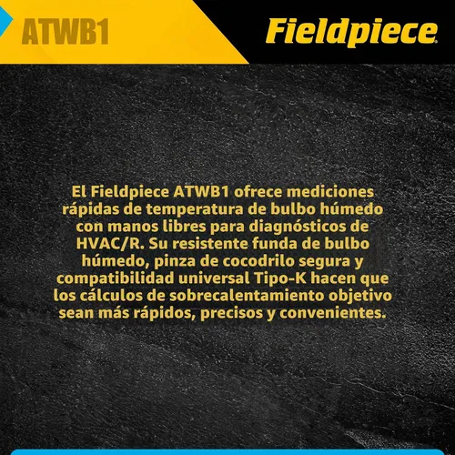 Vista 5 de Fieldpiece Termopar de bulbo húmedo ATWB1 tipo K con clip de cocodrilo
