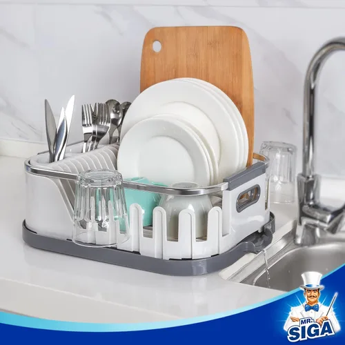 Vista 6 de MR.SIGA Escurridor de platos para encimera de cocina, escurridor de platos Blanco