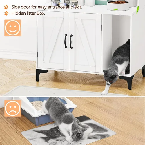 Vista 7 de Caja oculta para gatos con almacenamiento de estantes, muebles de madera resistente para baño, color blanco