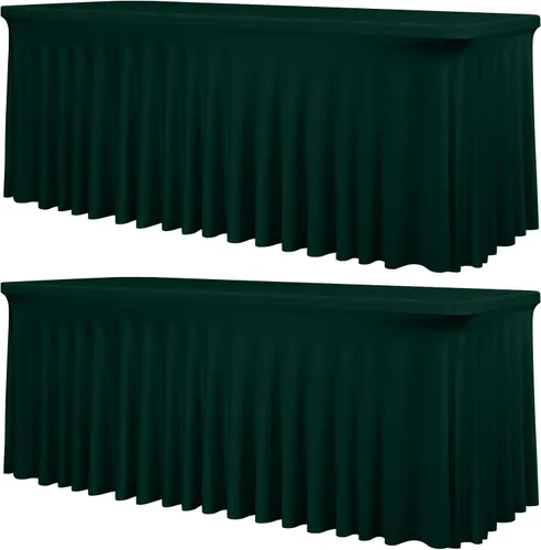 Vista 25 de fani Paquete de 2 faldas de mesa elásticas negras para mesa rectangular de 6 pies, manteles elásticos de elastano lavables con falda, mantel