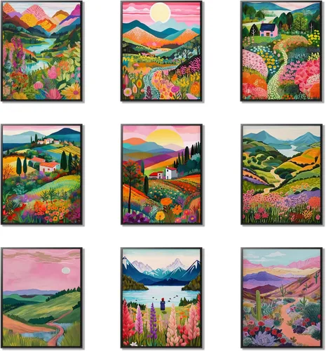 Vista 18 de Divertido póster de arte de pared de gato negro, juego de 9, impresiones en lienzo vintage de gato negro de Van Gogh, impresiones estéticas florales