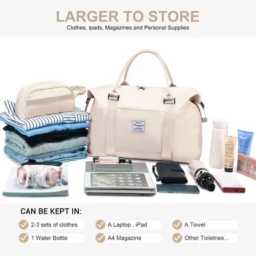 Vista 4 de LOVEVOOK Bolsa de fin de semana para mujer, bonita bolsa de viaje para gimnasio, bolsa de viaje con bolsa de artículos de tocador, bolsa