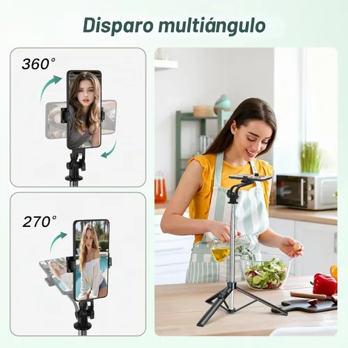 Vista 2 de Trípode selfie stick de 70 pulgadas para iPhone con control remoto, palo selfie extensible para iPhone, trípode portátil para teléfono de viaje