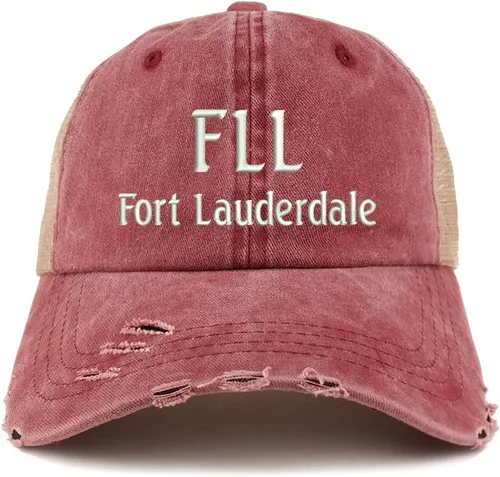 Vista 4 de Trendy Apparel Shop FLL Fort Lauderdale - Gorra de malla bordada con diseño de camionero deshilachado Marrón