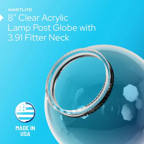 Vista 6 de Globo de poste de lámpara de acrílico transparente de 8 pulgadas, textura suave con cuello de ajuste de 3.91 pulgadas, fabricado en los Estados