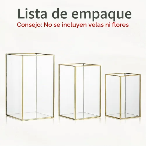 Vista 7 de Portavelas de cristal para huracanes: 3 piezas de oro grande